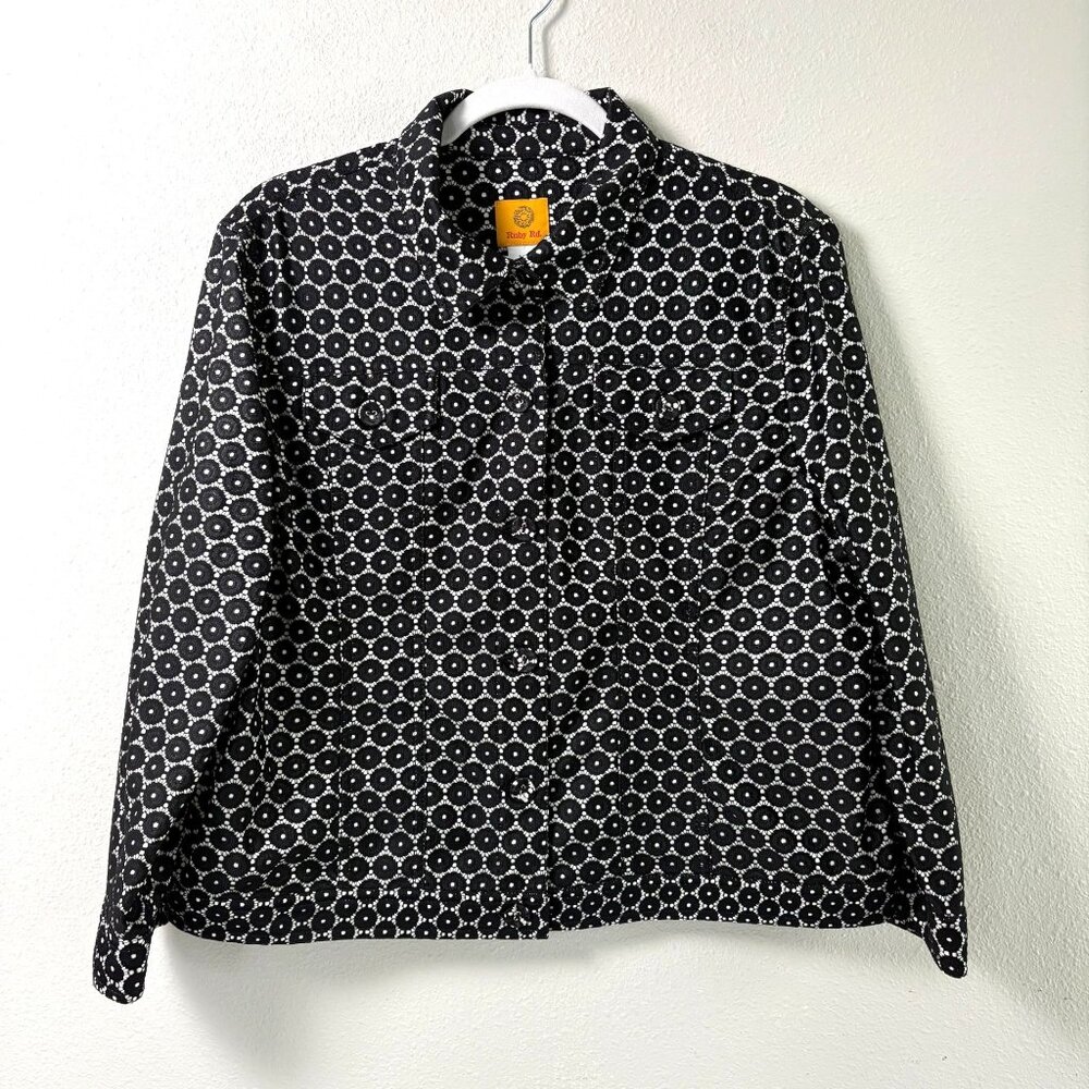 Ruby Rd Jacket Size 18 Black Lace Long Sleeve Button Up Pockets Office Career
